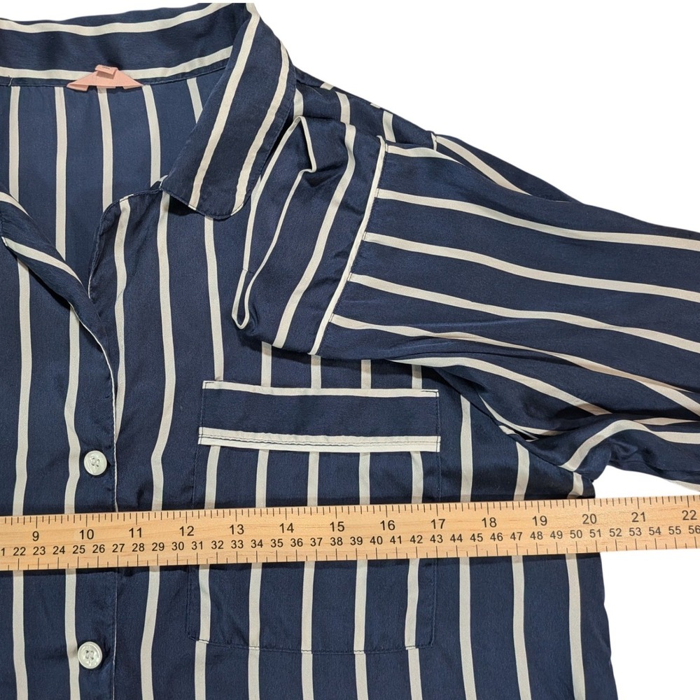 Eberjey 100% Silk Pajama Set Womens XS Navy White Stripe Long Sleeve PJ - Picture 3 of 13